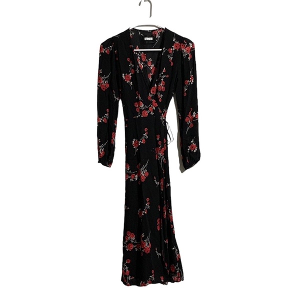 Reformation Nicole Floral Black Wrap Midi Dress Size: XS - Picture 4 of 9